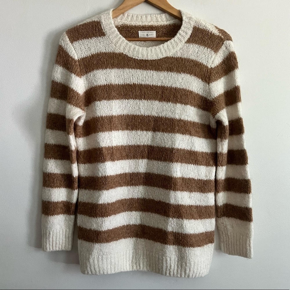 Lou & Grey Cream Tan Striped Cozy Alpaca Wool Blend Sweater